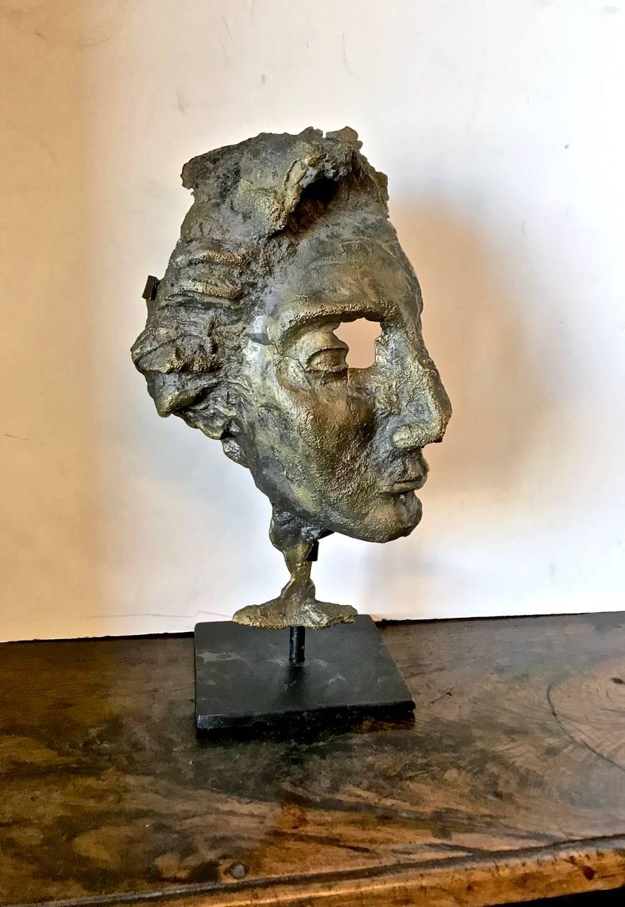 American Brutalist Bronze Bust of Man