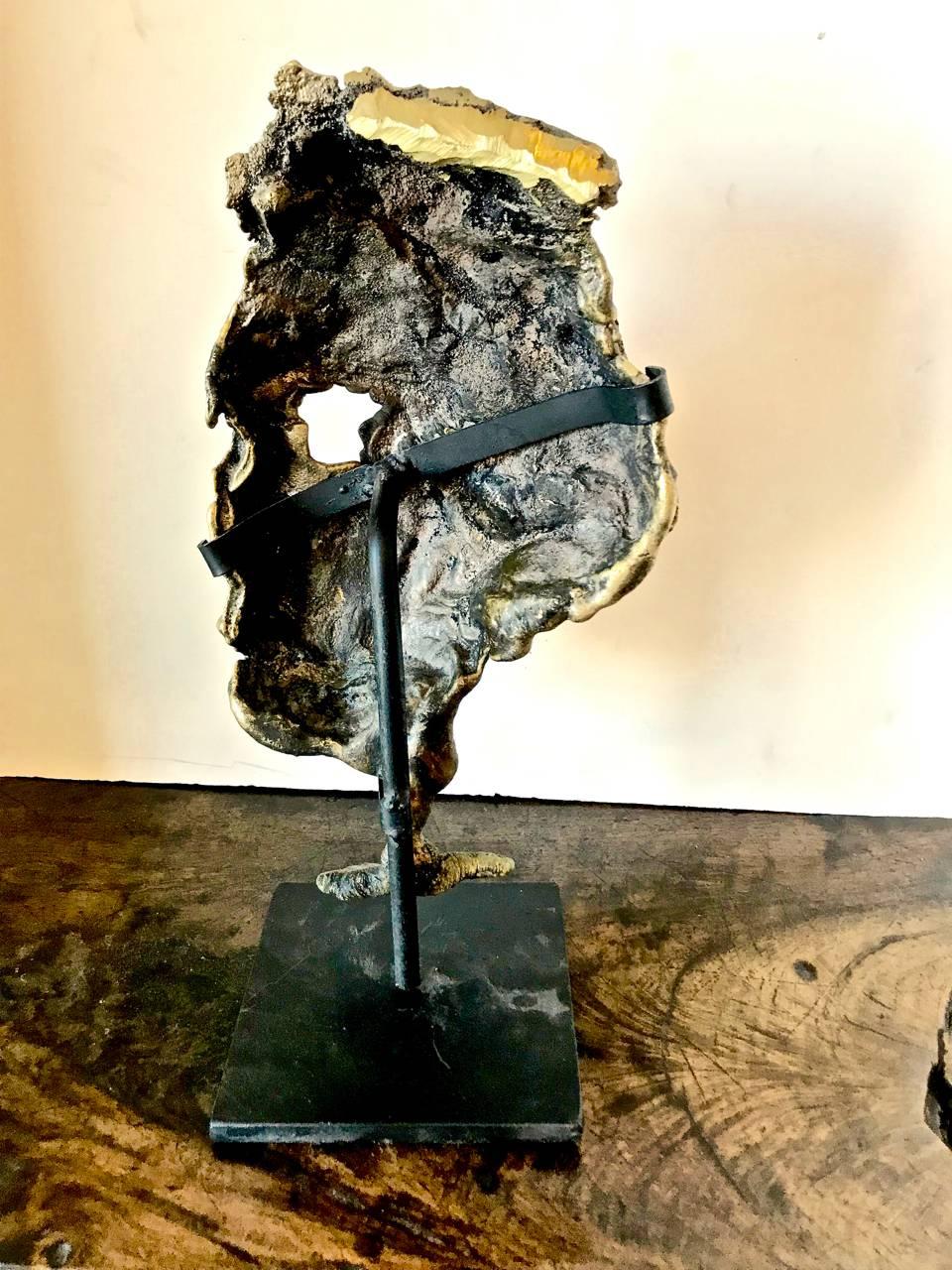 Cast Brutalist Bronze Bust of Man