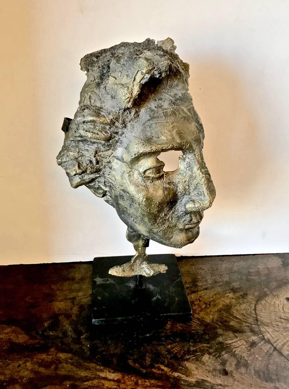 20th Century Brutalist Bronze Bust of Man