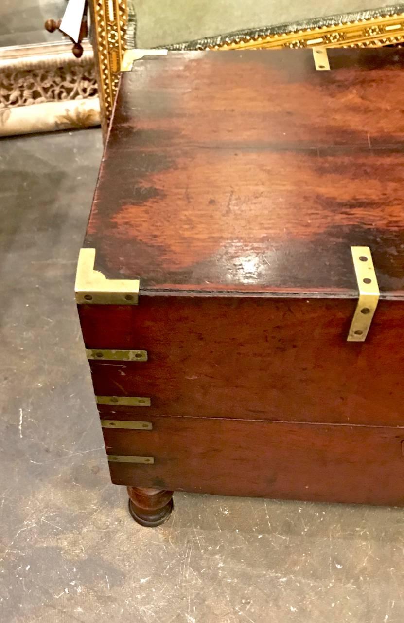 Regency Early 19th Century English Mahogany Footed Campaign Chest or Trunk