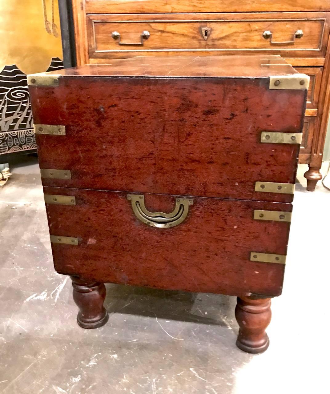 Brass Early 19th Century English Mahogany Footed Campaign Chest or Trunk