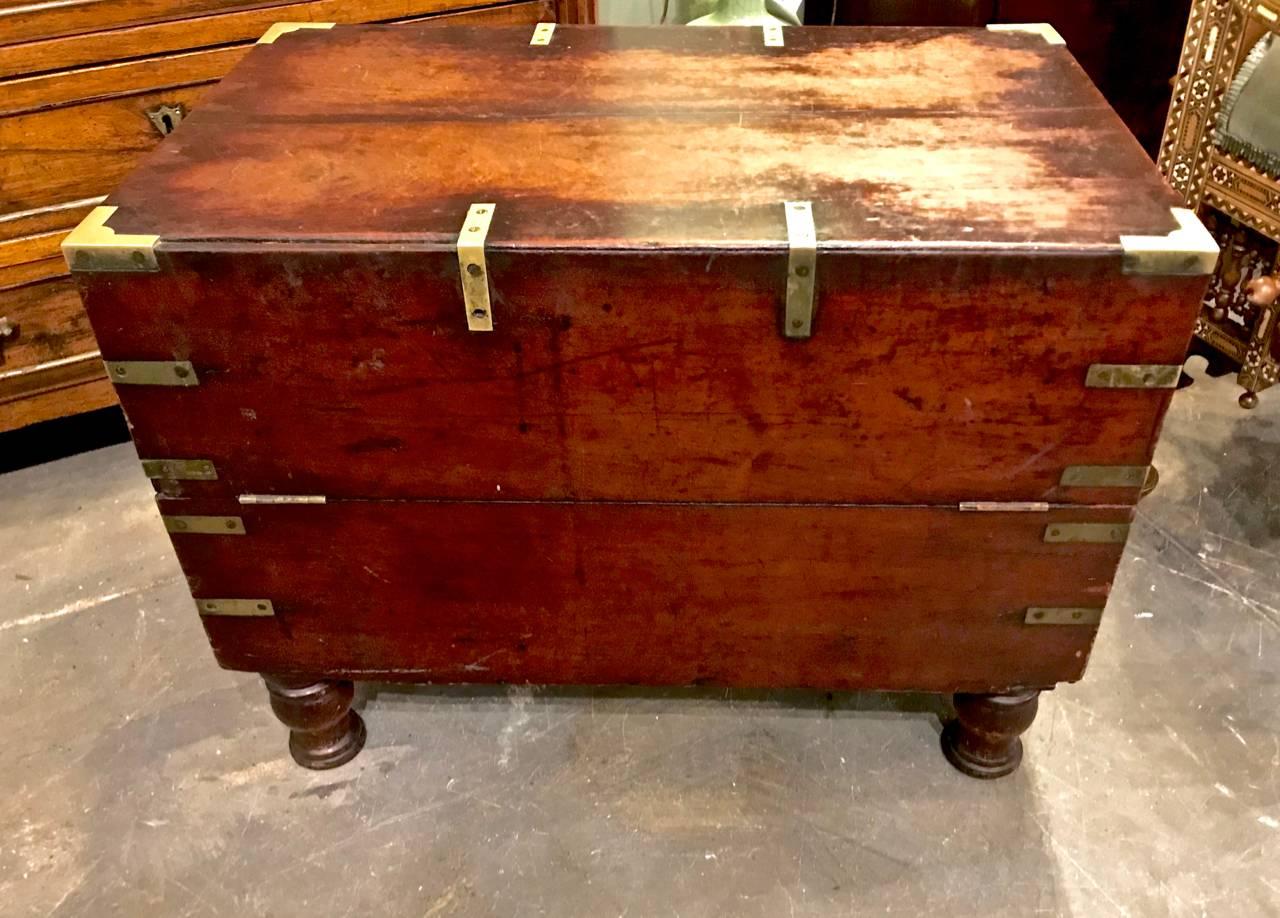 Early 19th Century English Mahogany Footed Campaign Chest or Trunk 1