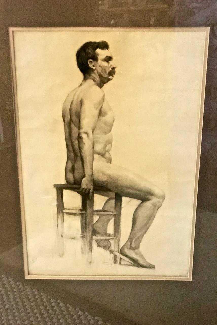 19th Century Drawing of Male Nude In Good Condition For Sale In Pasadena, CA