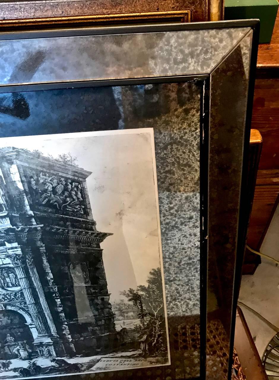 Neoclassical Pair of Piranesi Engravings in Mirrored Frames and Mats