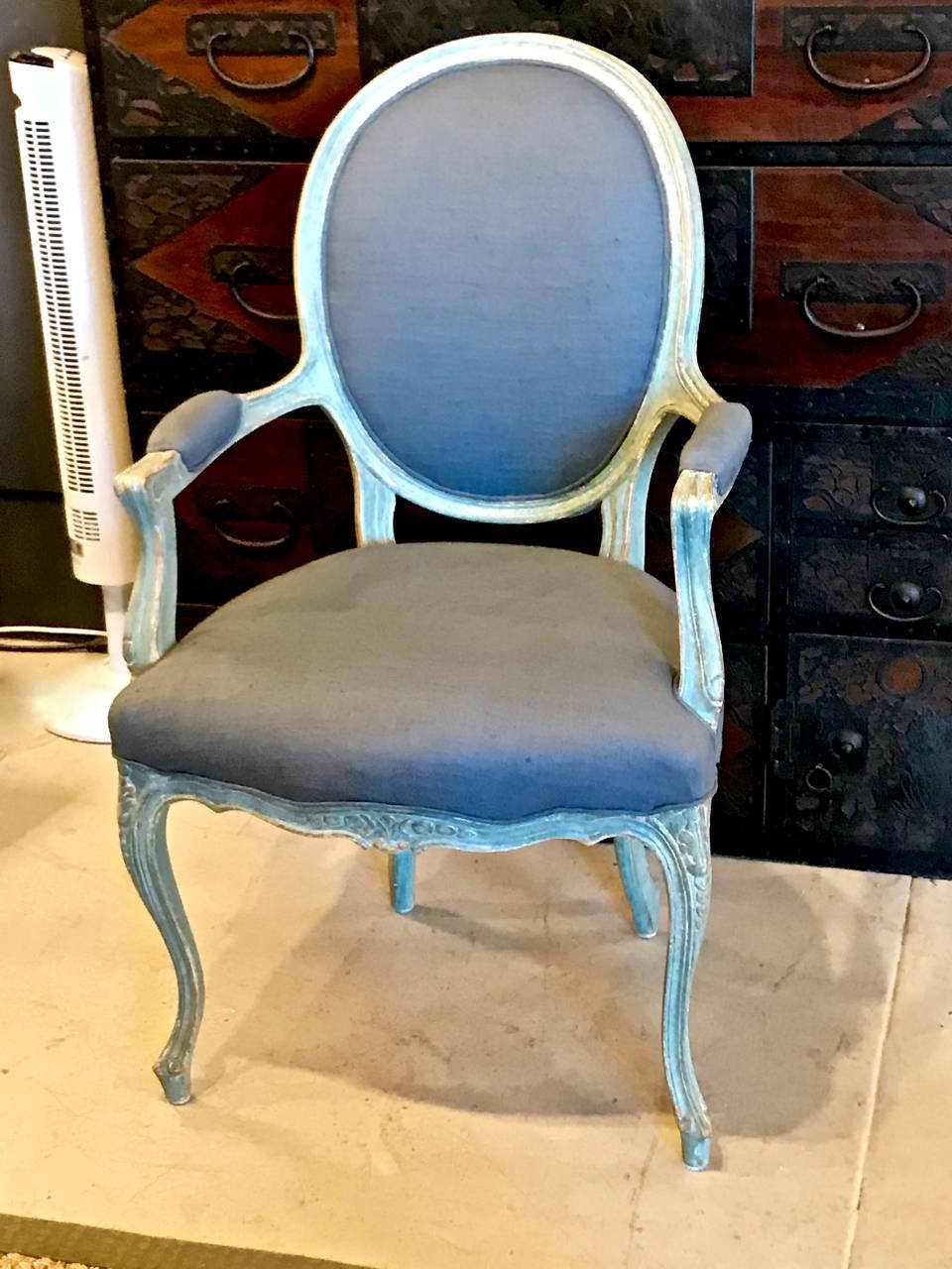 Hand-Painted Pair of 19th Century Italian Louis XV Fauteuils/Open Armchairs