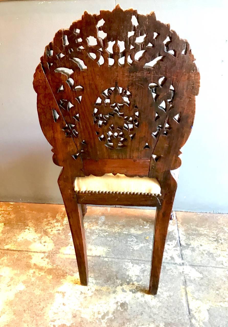 19th Century Anglo-Indian Carved Rosewood Side Chair Raj Period For Sale