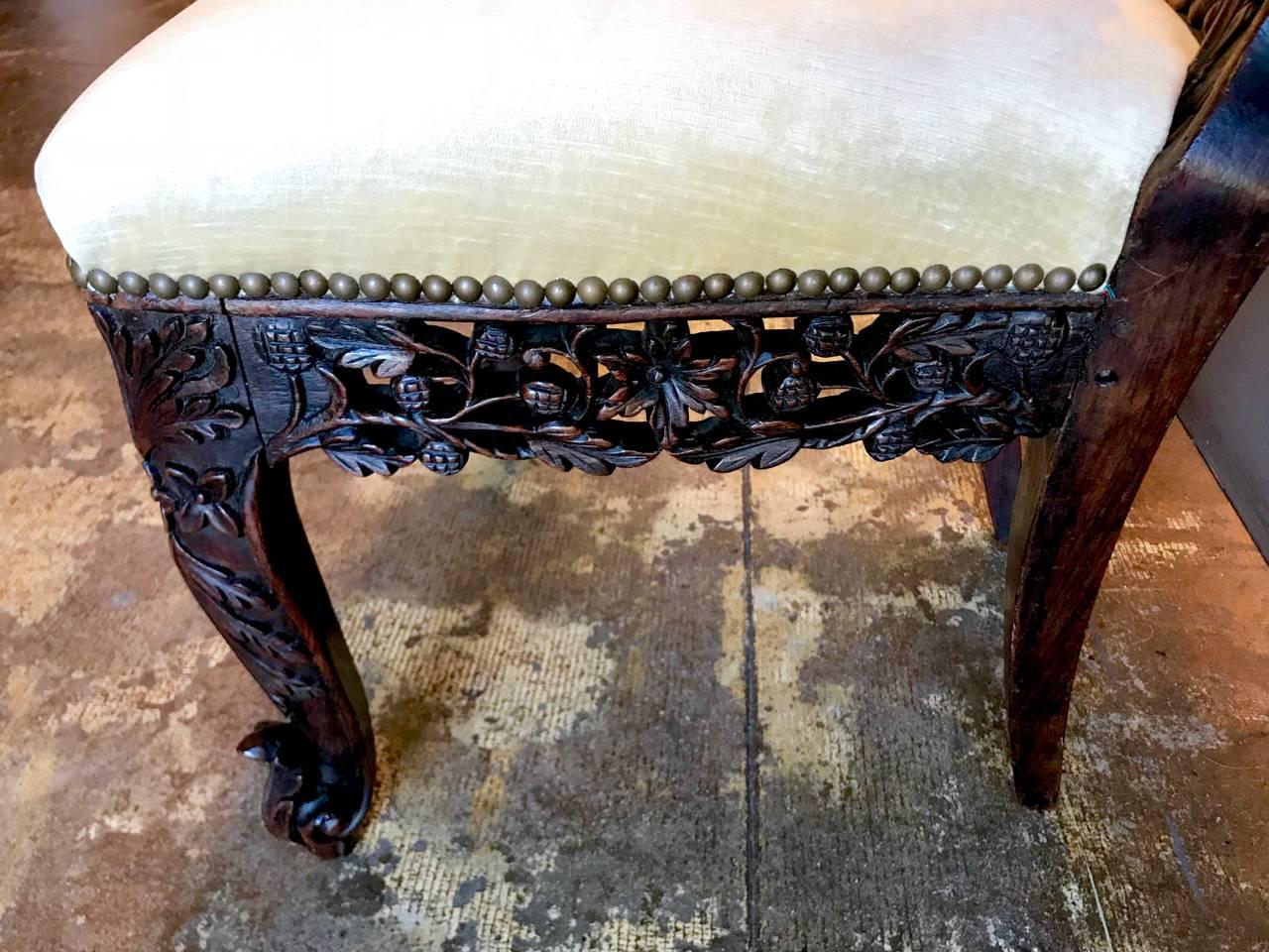 Hand-Carved Anglo-Indian Carved Rosewood Side Chair Raj Period For Sale