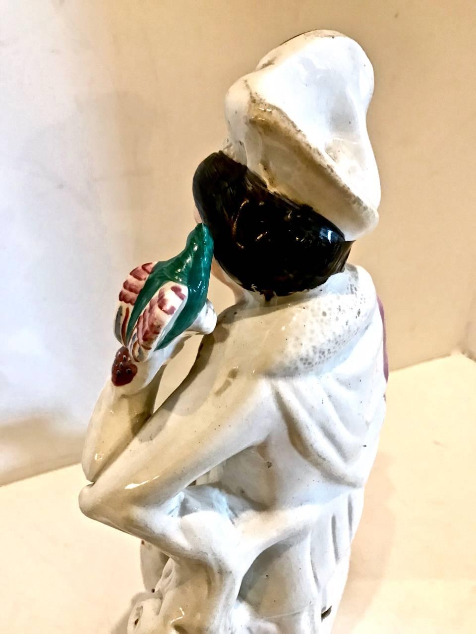 19th Century Large Staffordshire Figure of Falconer In Good Condition In Pasadena, CA