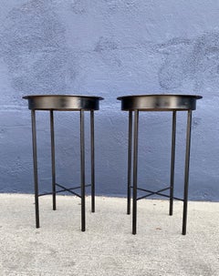 Pair French Midcentury Iron and Steel Gueridons or Side Tables