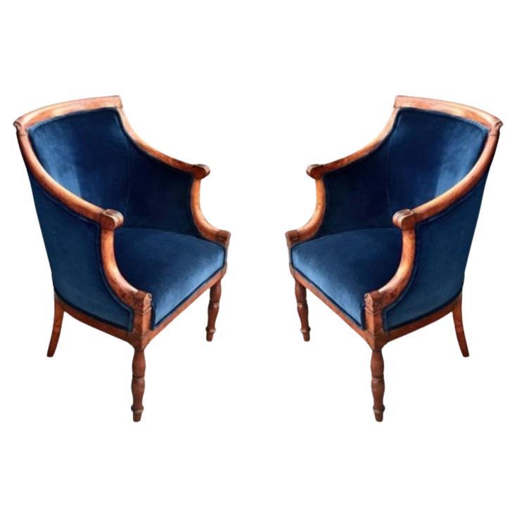 Pair Late Empire Barrel Back Chairs For Sale