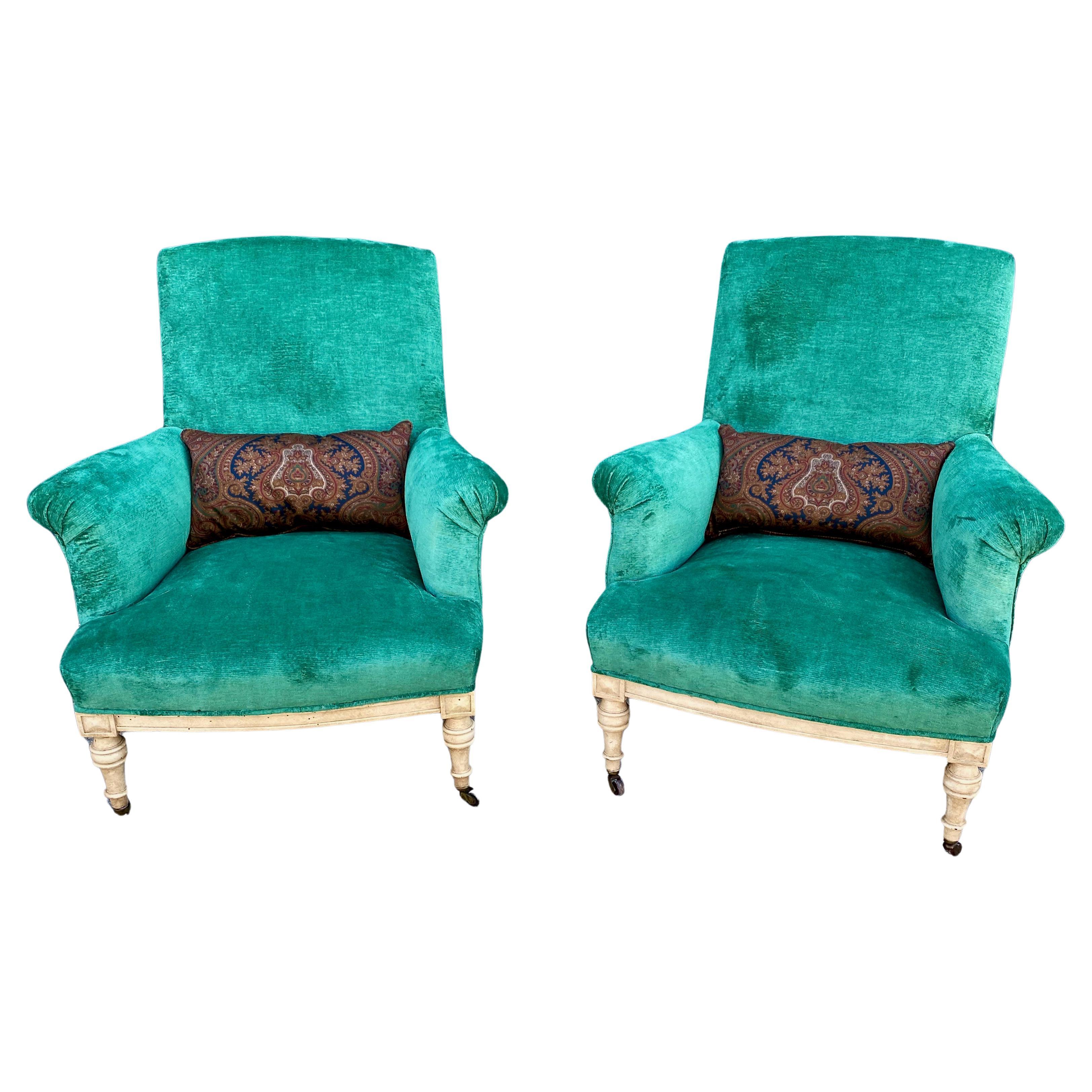 Pair William IV or Early Victorian Arm Chairs, Howard & Sons Style For Sale