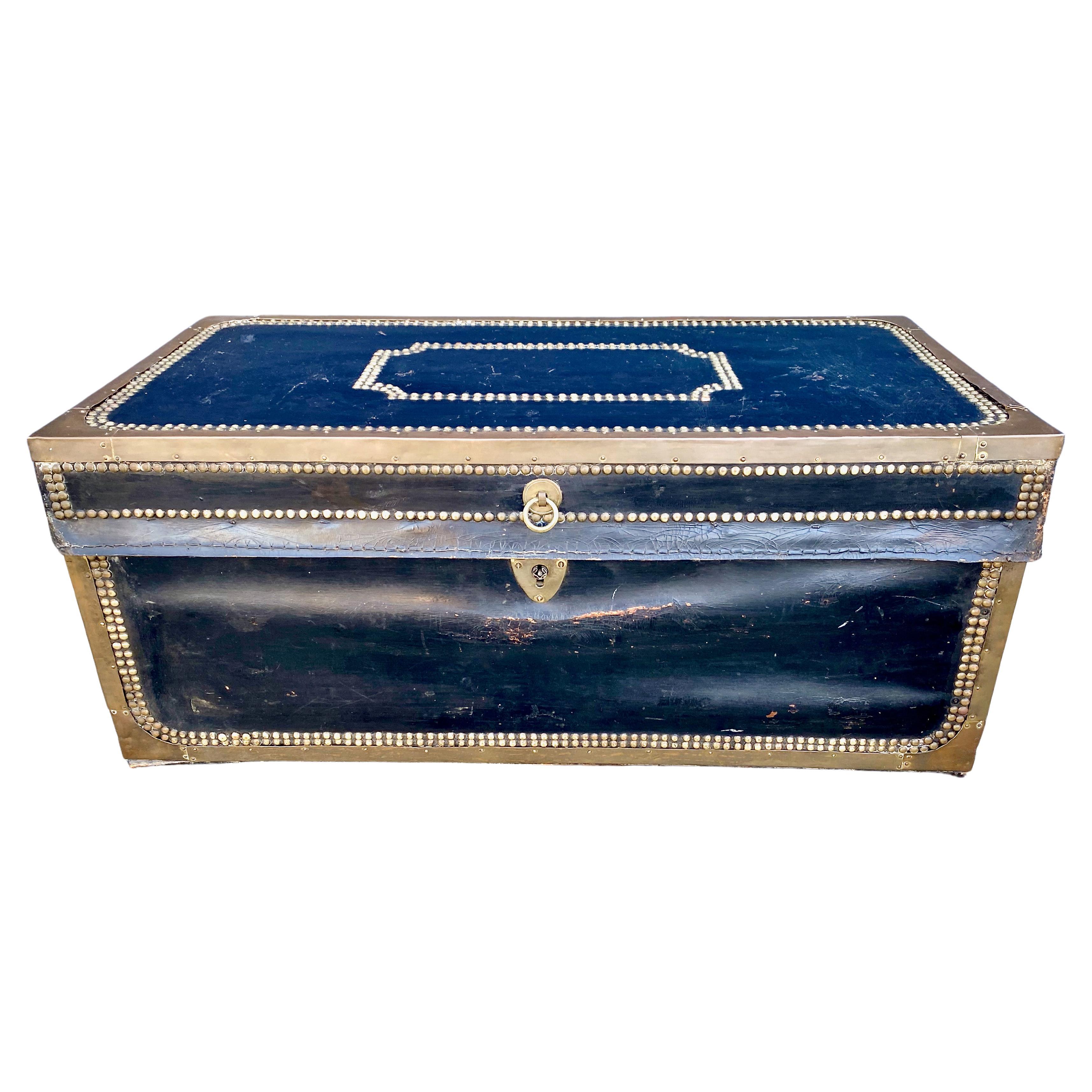 English Leather Bound Campaign Trunk, c. 1820-1830 For Sale