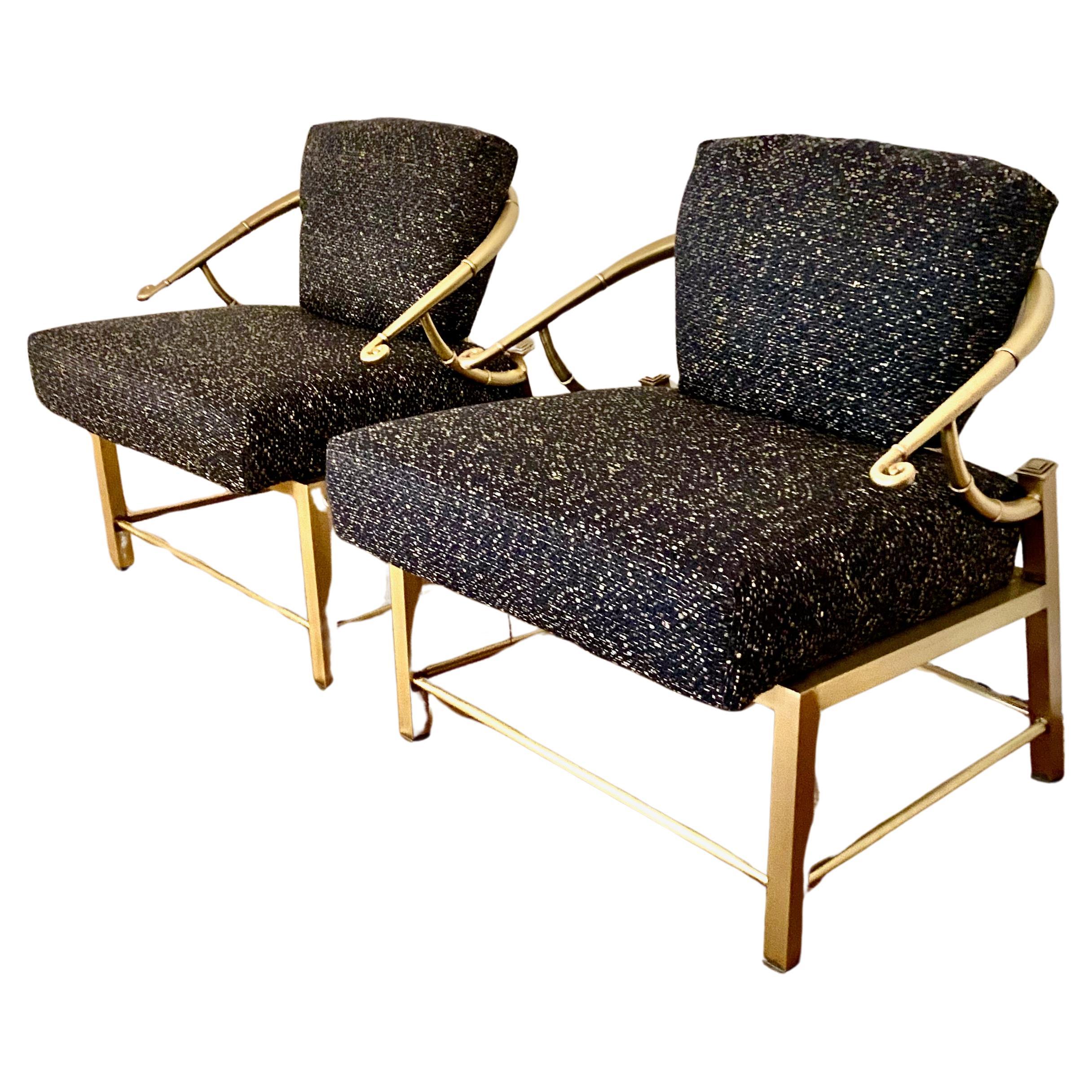 Pair Mastercraft Brass Asian Lounge Chairs For Sale