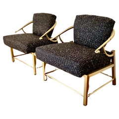 Pair Mastercraft Brass Asian Lounge Chairs