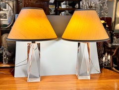 Pair Post Modern Faceted Acrylic Lamps