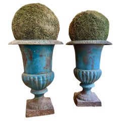 Pair Antique French Neoclassical Cast Iron Urns
