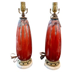 Paire de vases Art nouveau transformés en lampes, attribués à Pierre Adrien Dalpayrat