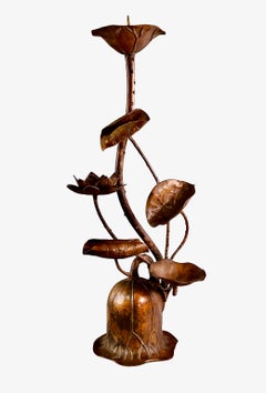 Japanese Bronze Candle Stands, Lotus Design, Mid-Showa Era, 1960s
