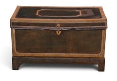Large English Military Leather Clad Campaign Trunk