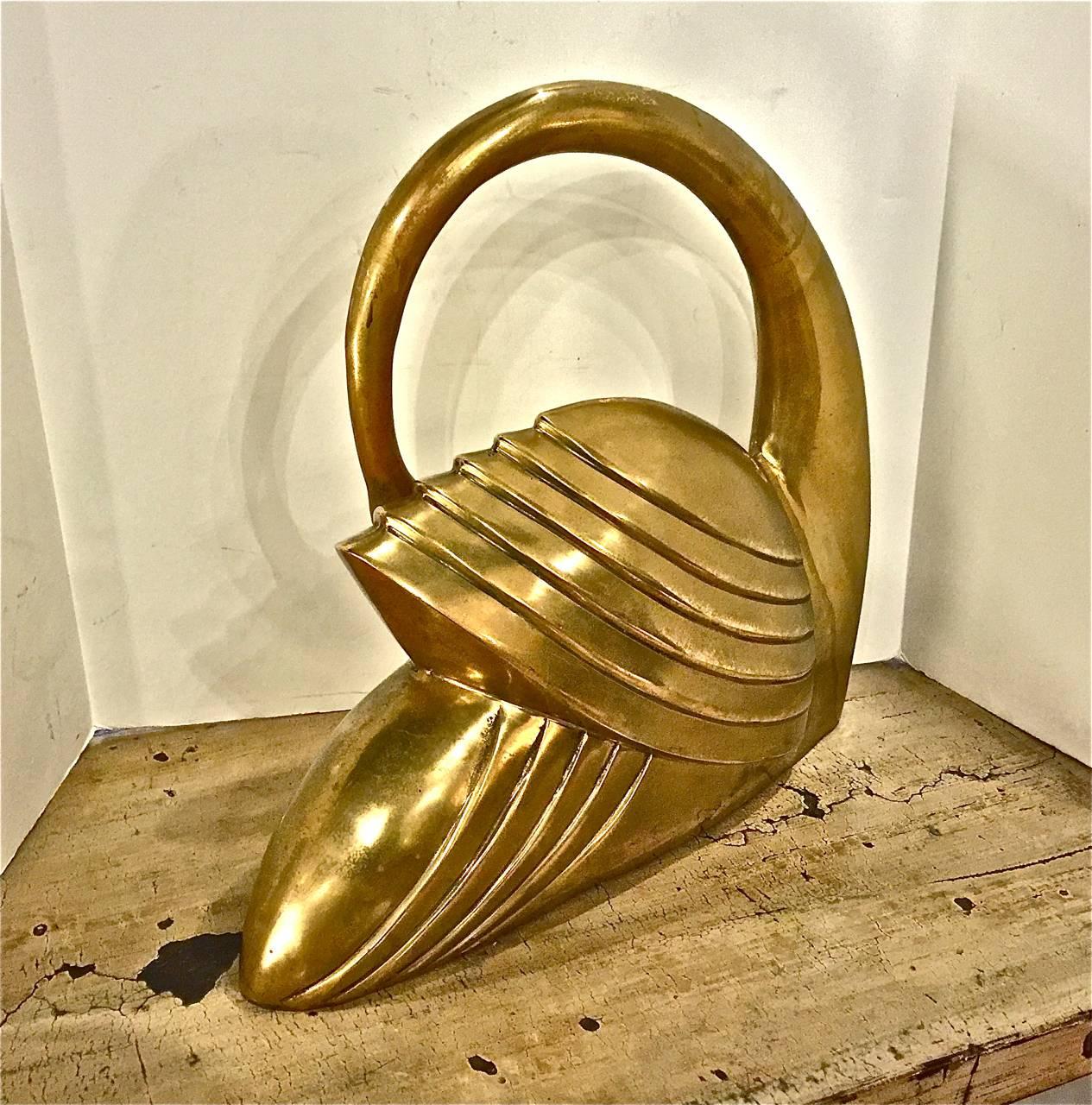 Streamlined Moderne Large Modernist Brass Swan