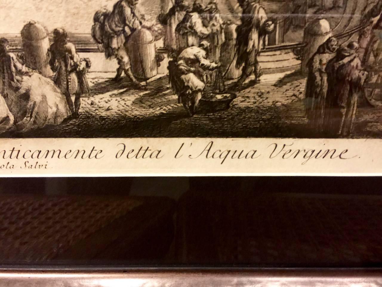 Engraved 18th Century Giovanni Battista Piranesi Engraving of Trevi Fountain
