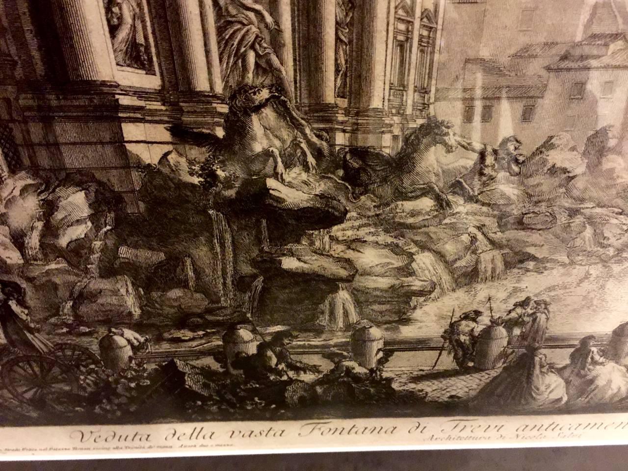 Laid Paper 18th Century Giovanni Battista Piranesi Engraving of Trevi Fountain