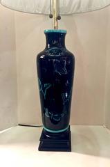 Marbro Black Mirror Glazed Turquoise Butterfly Lamp, circa 1970-1980
