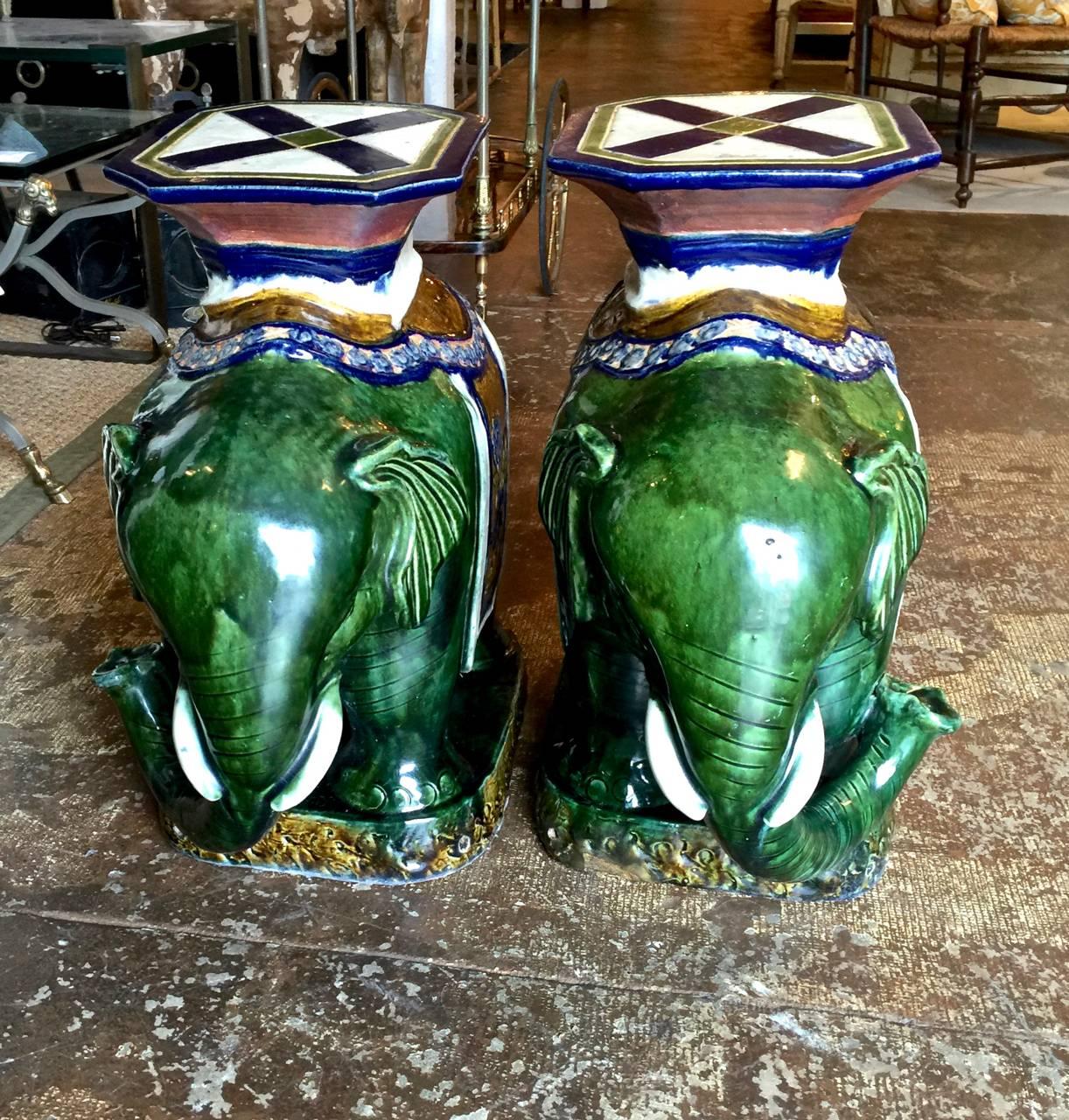 Glazed Pair of Mid-Century Elephant Stools
