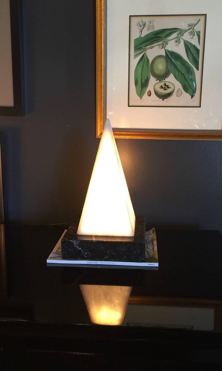 20th Century Pair of Mid-Century Alabaster and Marble Obelisk Lamps