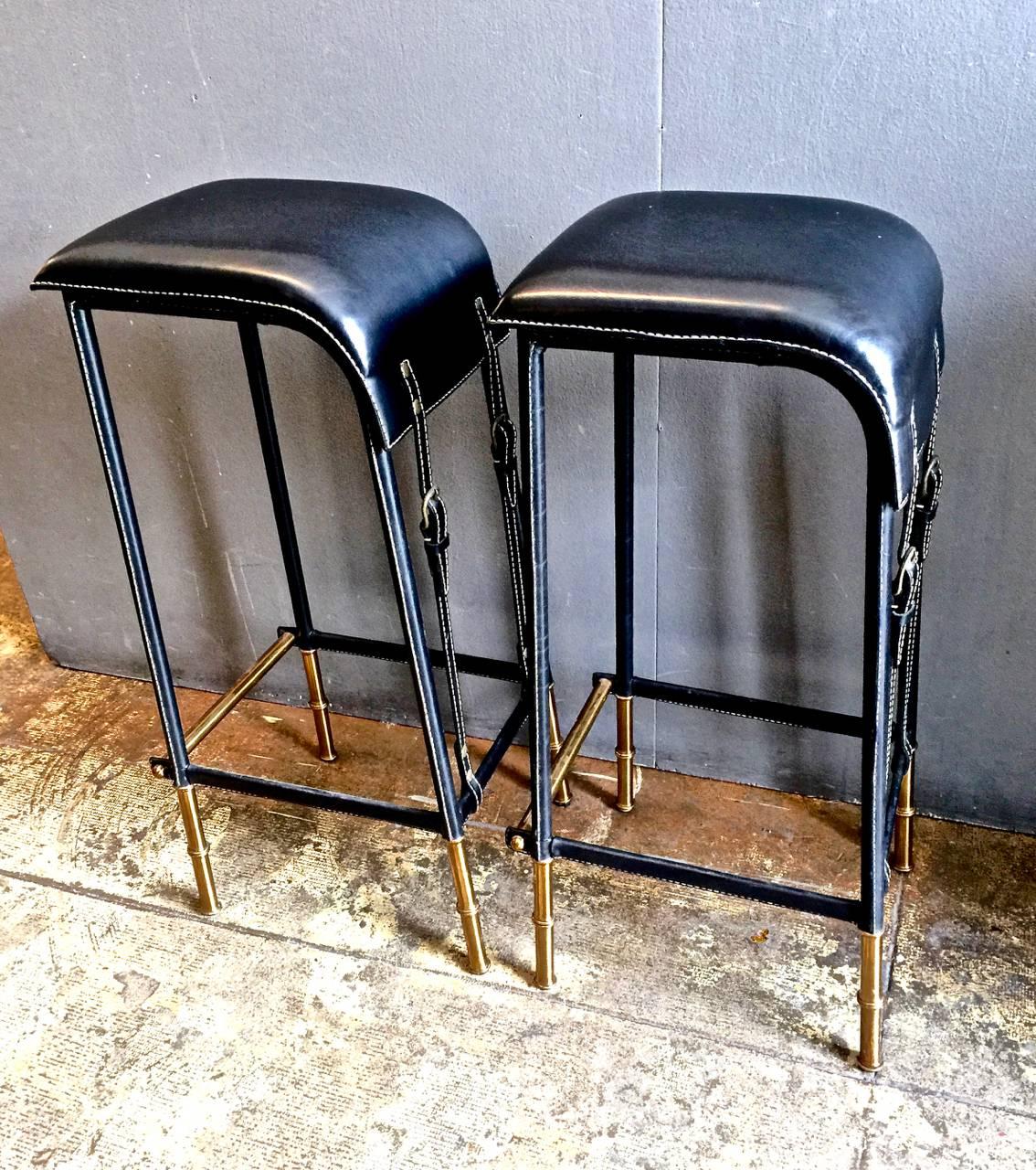 French Original Jacques Adnet Tall Stools or Bar Stools