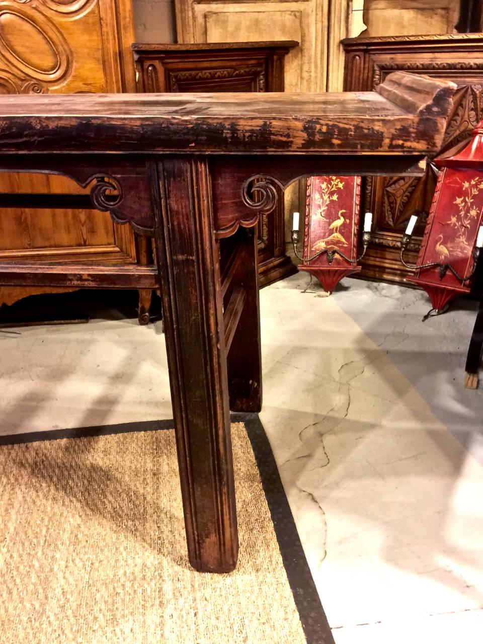 Ming Mid-19th Century Long Chinese Lacquered Elm Altar Table
