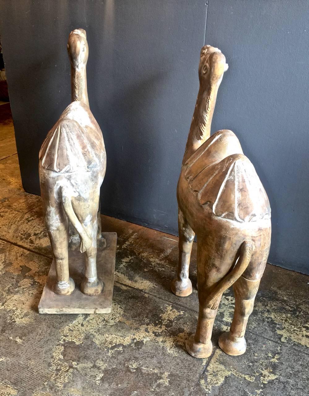 carved wooden camels
