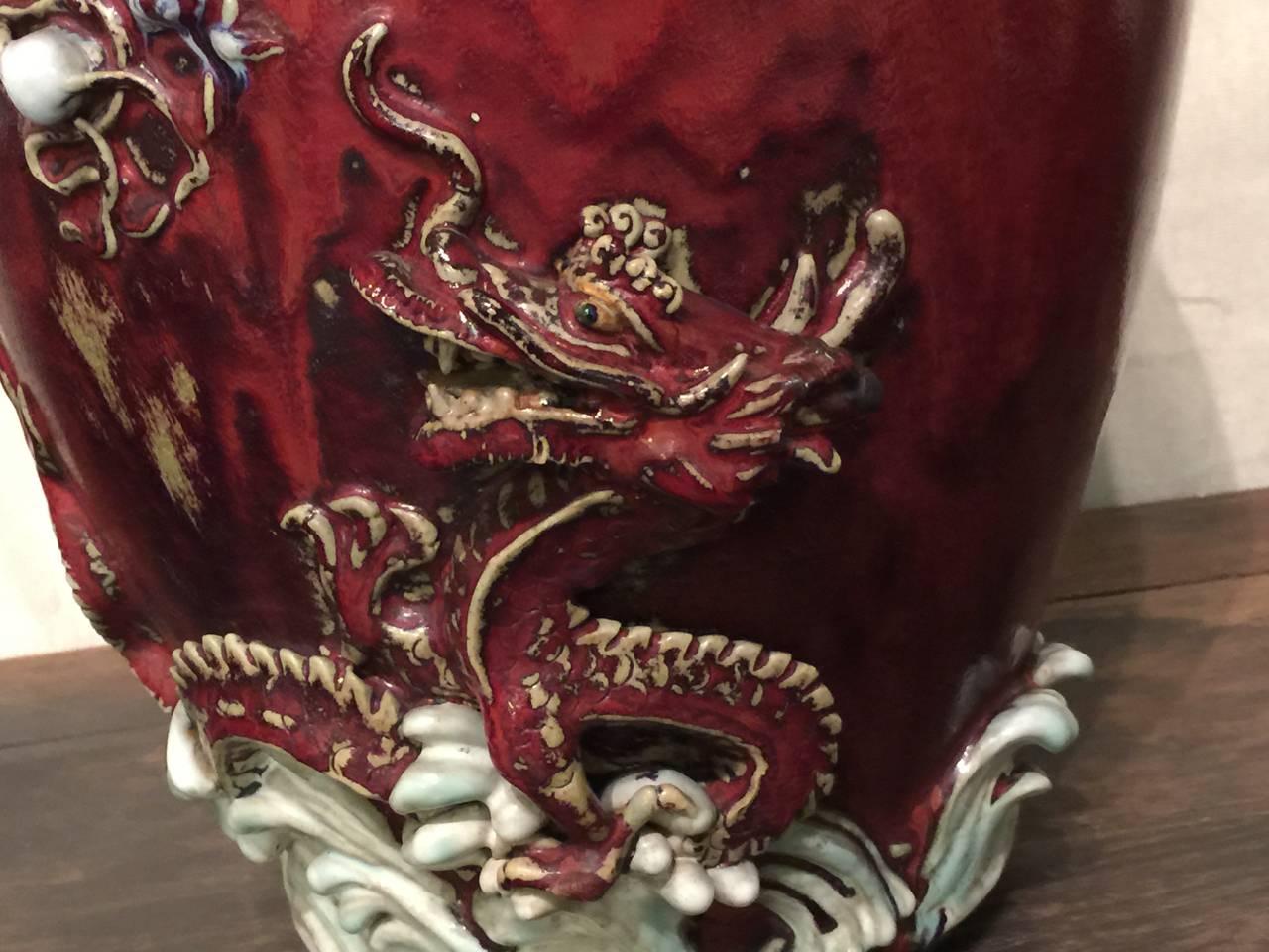 19th Century Large Japanese Dragon Sumida Vase, Meiji Period