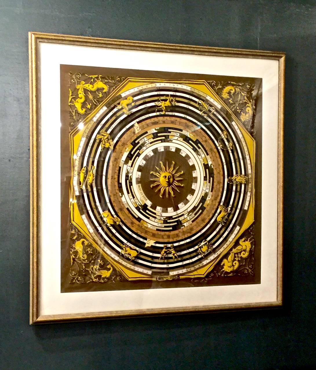 Mid-Century Modern Framed Hermes Zodiac Scarf, circa 1970