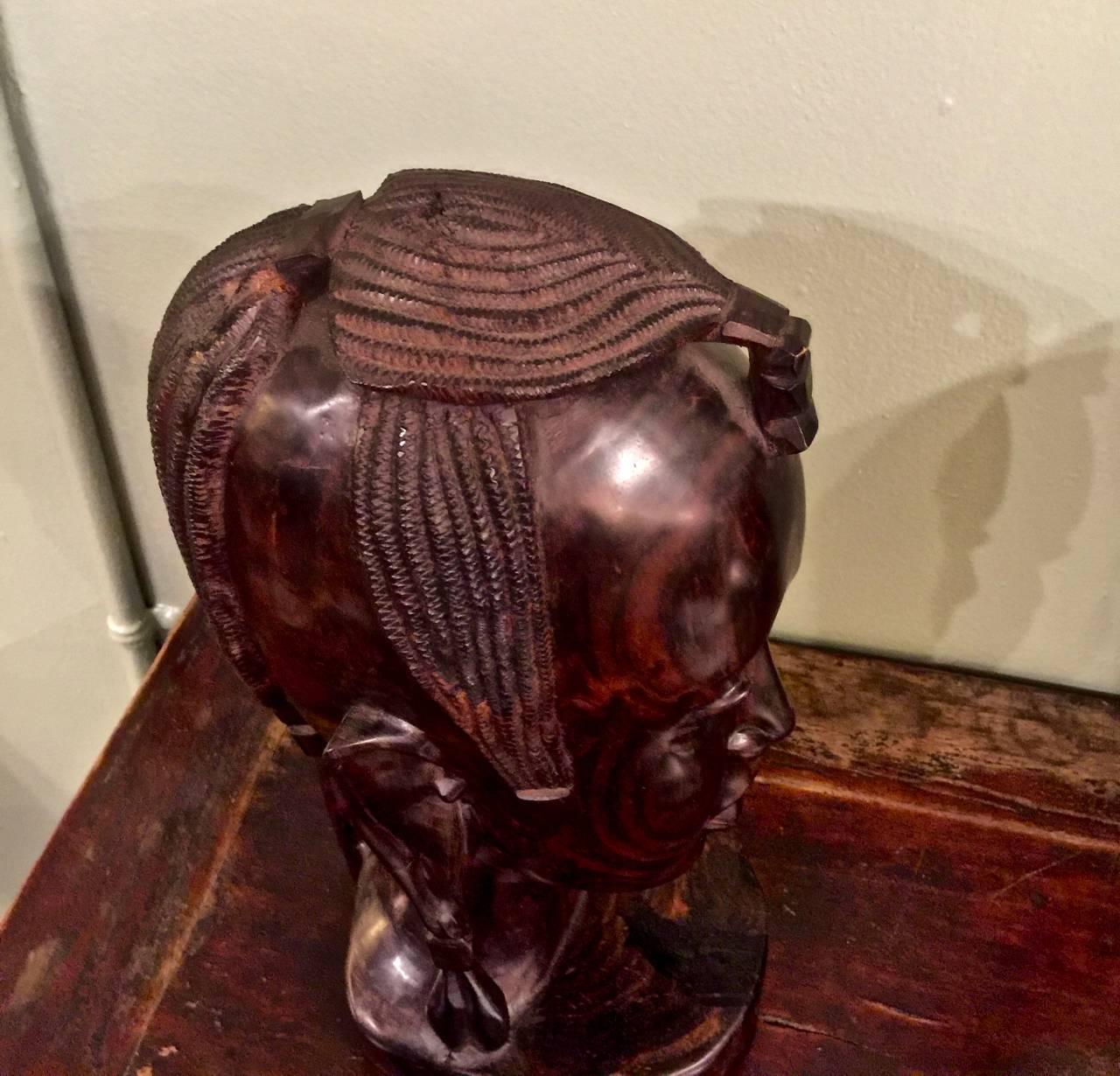 20th Century Carved African Female Bust In Excellent Condition In Pasadena, CA