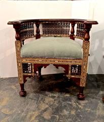 Pair of Antique Syrian Barrel Back Inlaid Chairs