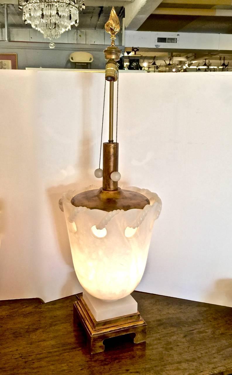 Mid-Century Modern Pair of Marbro Alabaster Urn Lamps