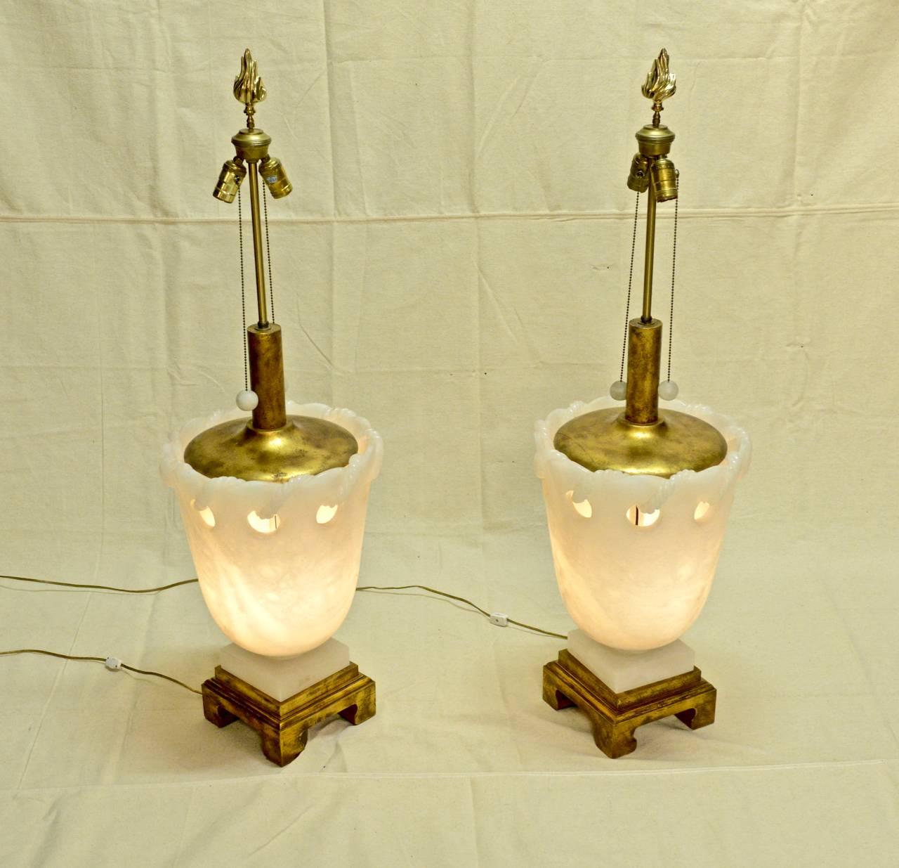 20th Century Pair of Marbro Alabaster Urn Lamps