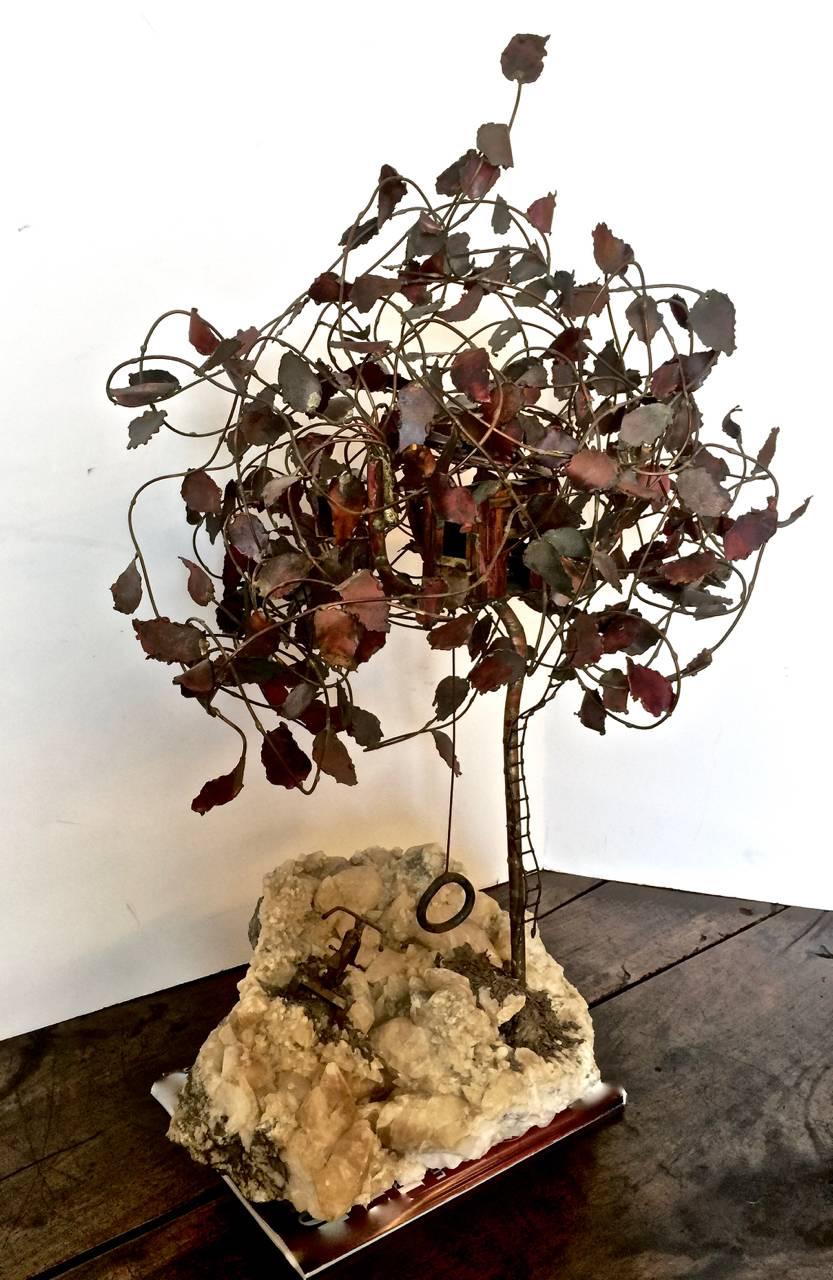 Brutalist Geode Brass Tree Sculpture