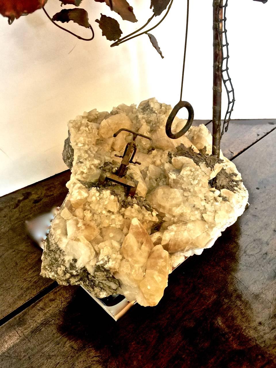Hand-Crafted Geode Brass Tree Sculpture