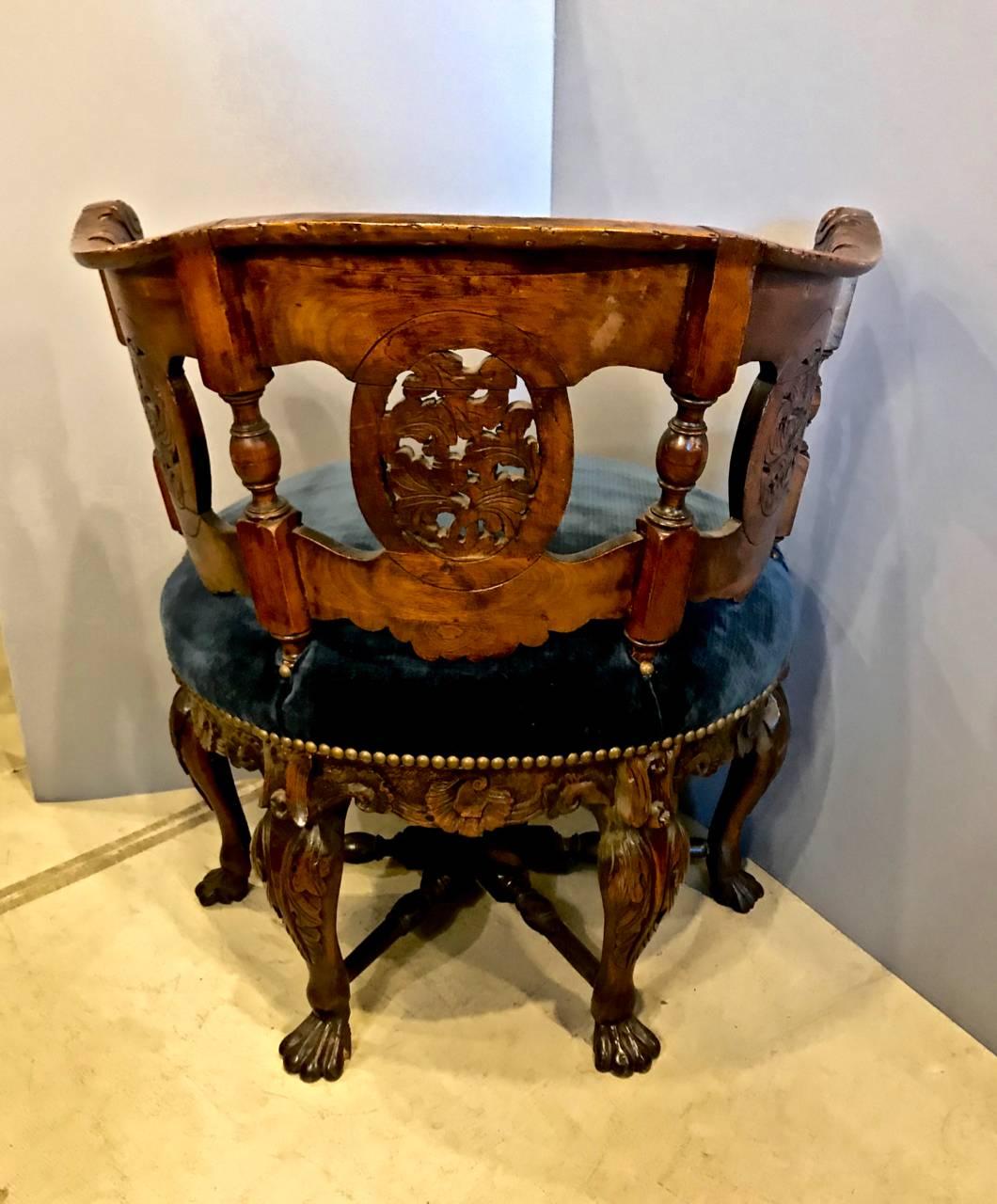 Linen 19th Century Anglo-Raj Barrel Back Chair