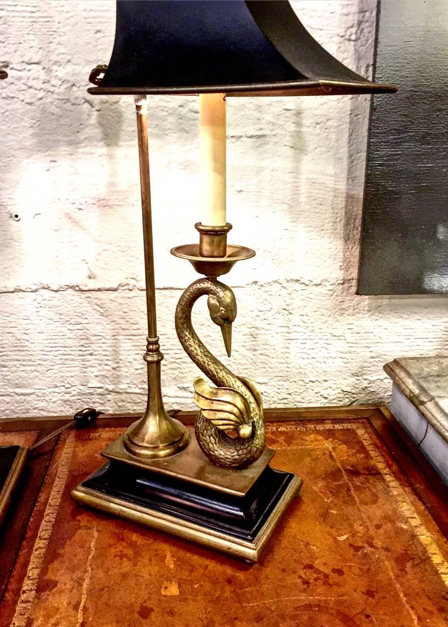 Pair of Chapman Empire-Style Swan Lamps In Good Condition In Pasadena, CA