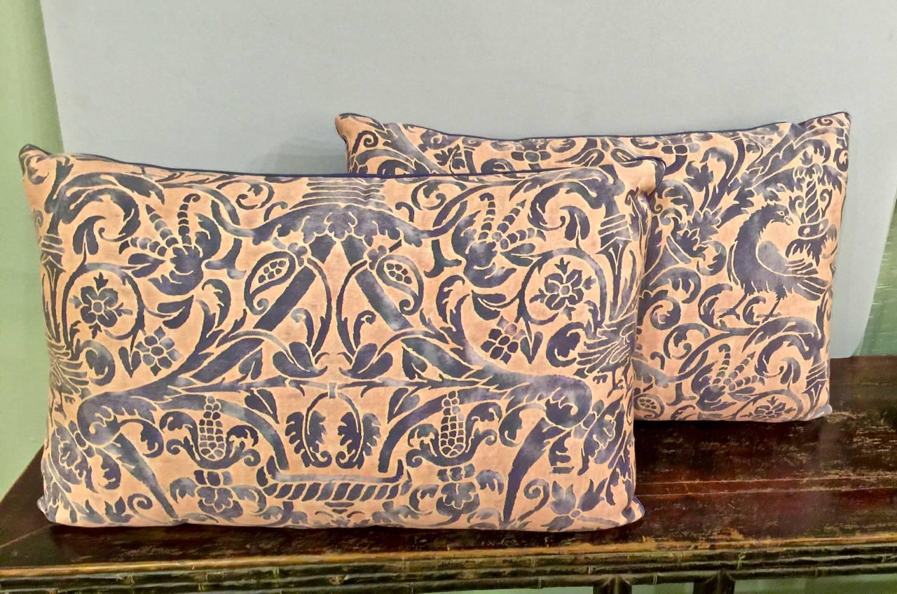 Vintage Fortuny Pillows in Ucelli Patern 2