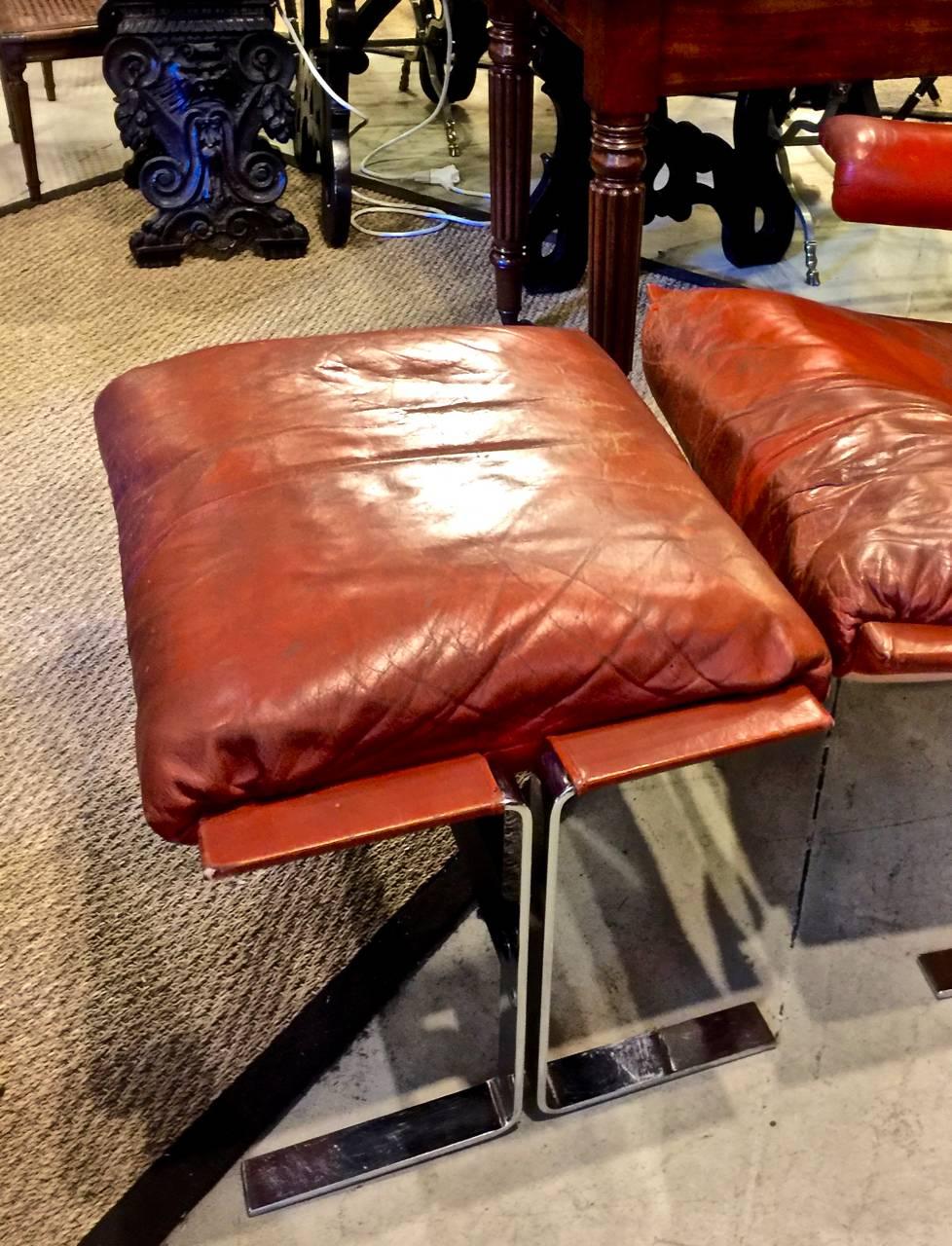 Mid-Century Modern Saporiti Lounge Chair and Ottoman in Original Leather