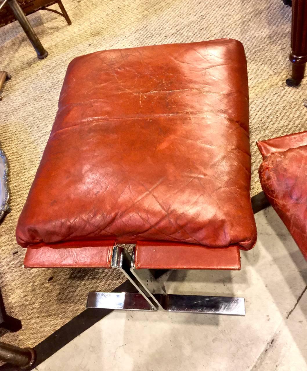 Saporiti Lounge Chair and Ottoman in Original Leather In Good Condition In Pasadena, CA