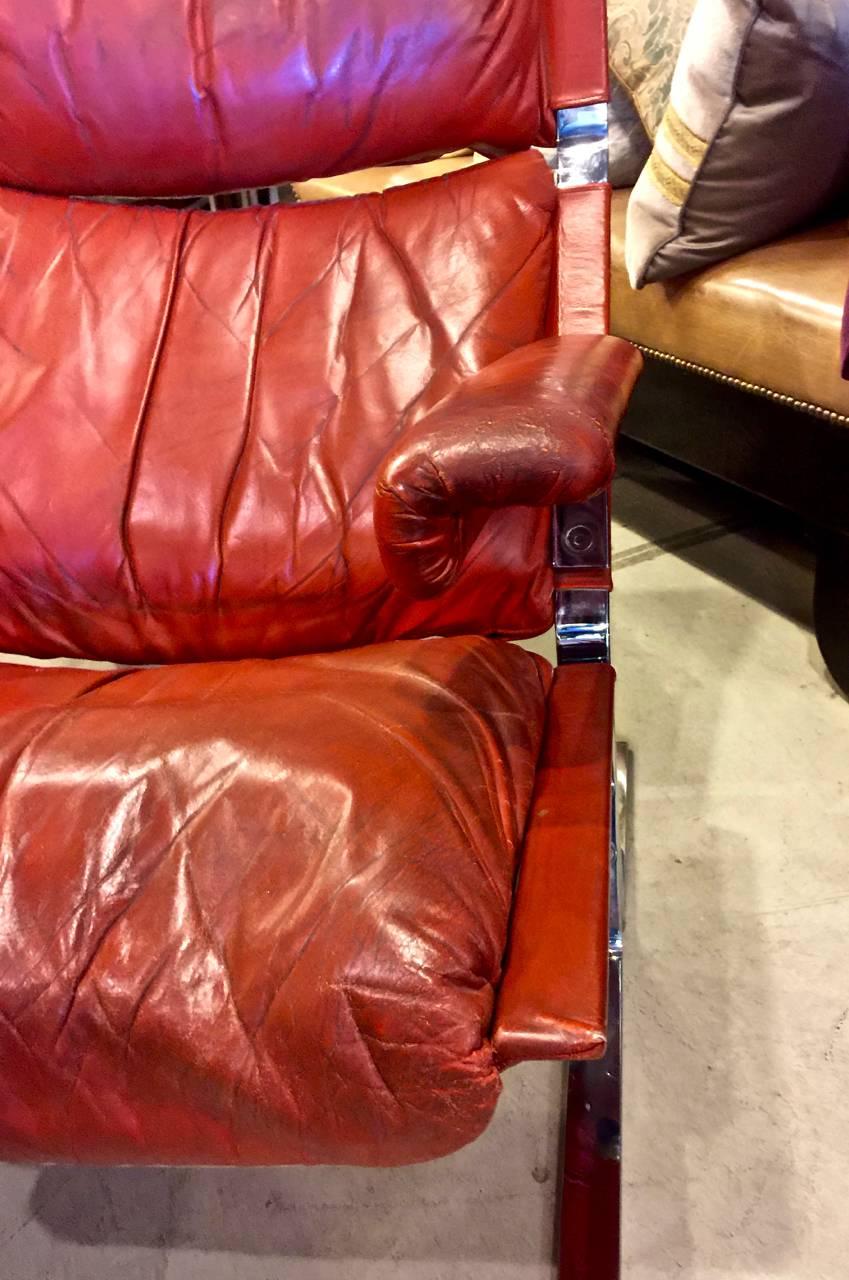Saporiti Lounge Chair and Ottoman in Original Leather 1