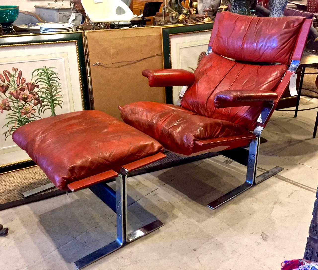Saporiti Lounge Chair and Ottoman in Original Leather 2
