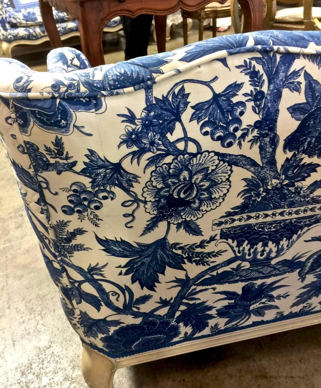 20th Century Pair Vintage Toile Small Louis XV-Style Sofas