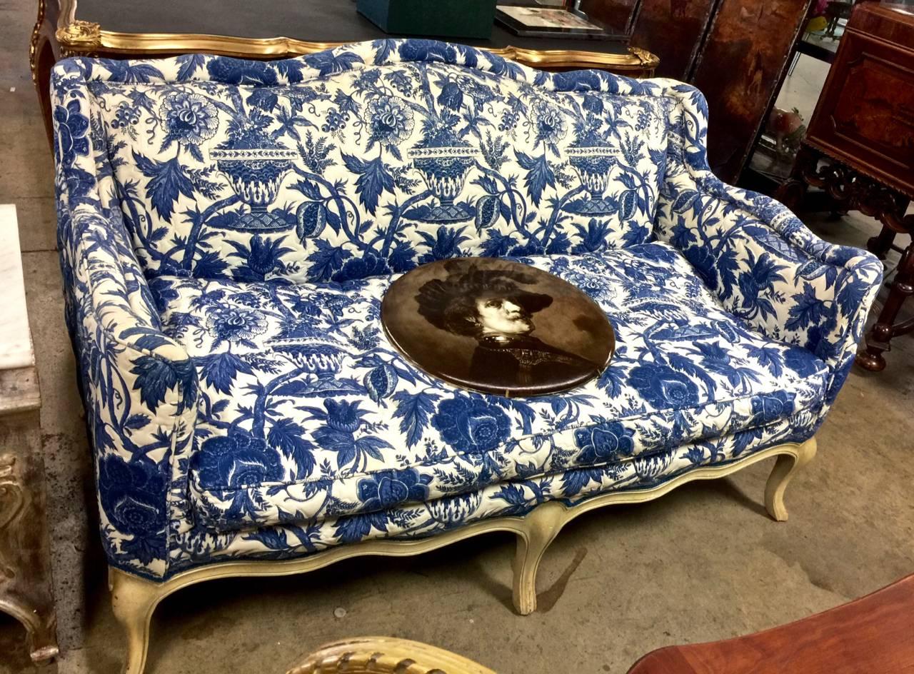 Pair Vintage Toile Small Louis XV-Style Sofas 2