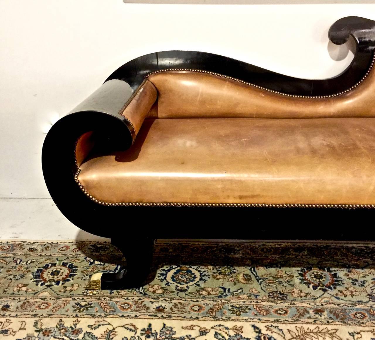 19th Century Black Lacquered English Regency Recamier or Sofa In Good Condition In Pasadena, CA